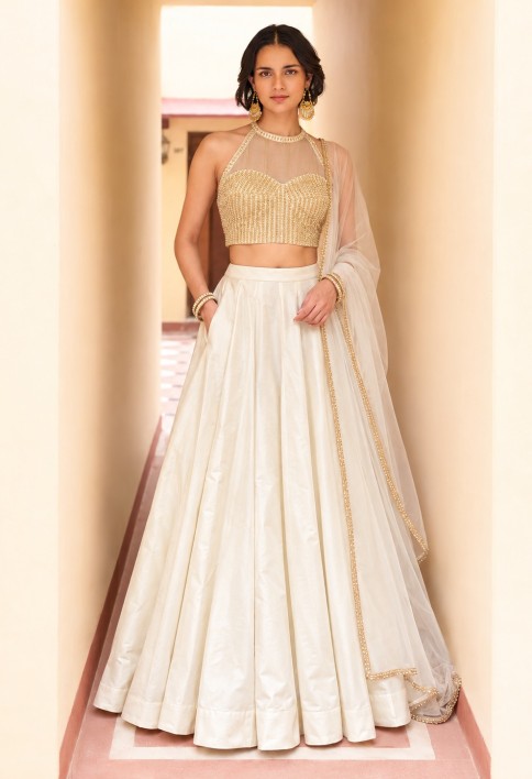 Silk Designer Lehenga Choli in Off White